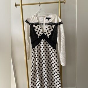 Burberry Black & White Lace Polka Dot Long Sleeve Dress
